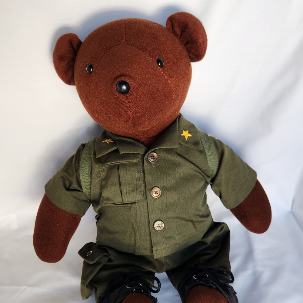 Vintage 70s North American Bear Plush 20" brown khaki military army Made in USA